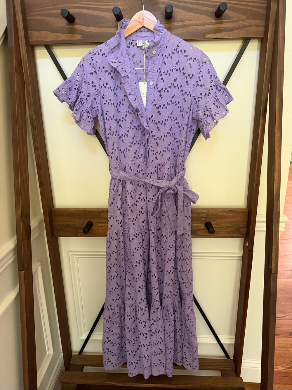 NWT size XS Mille purple lavender midi eyelet dress